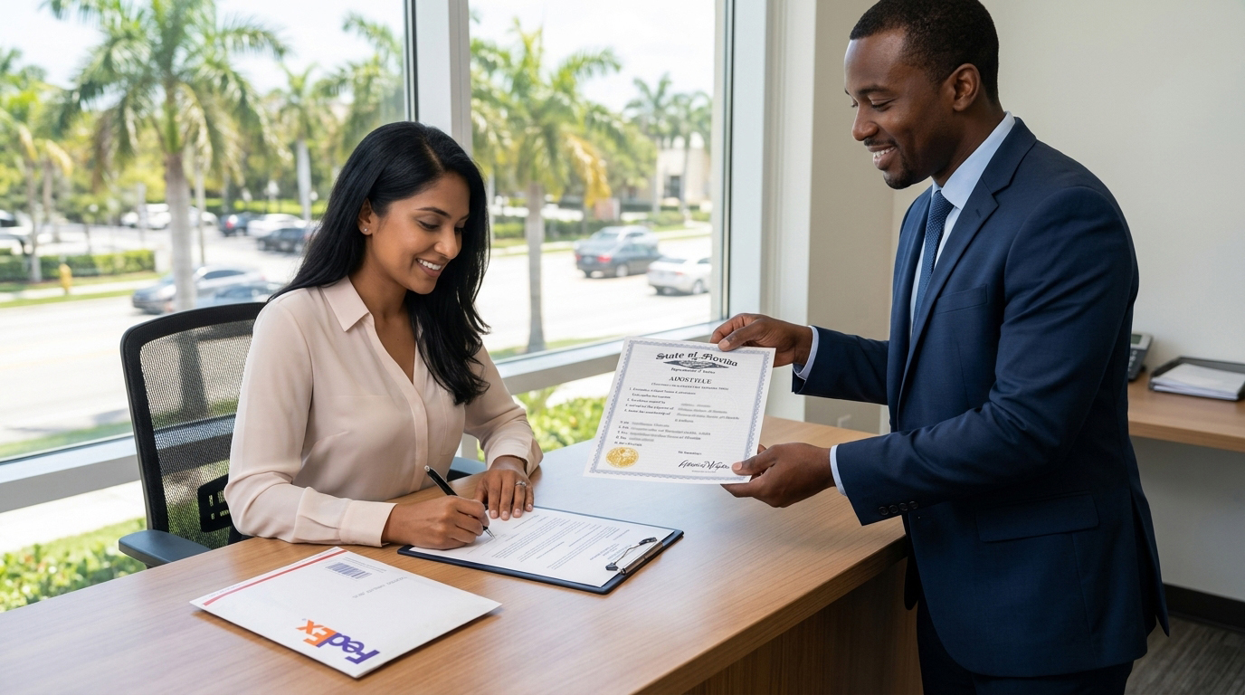 Documents handed off for apostille processing — servicio de apostilla en Broward