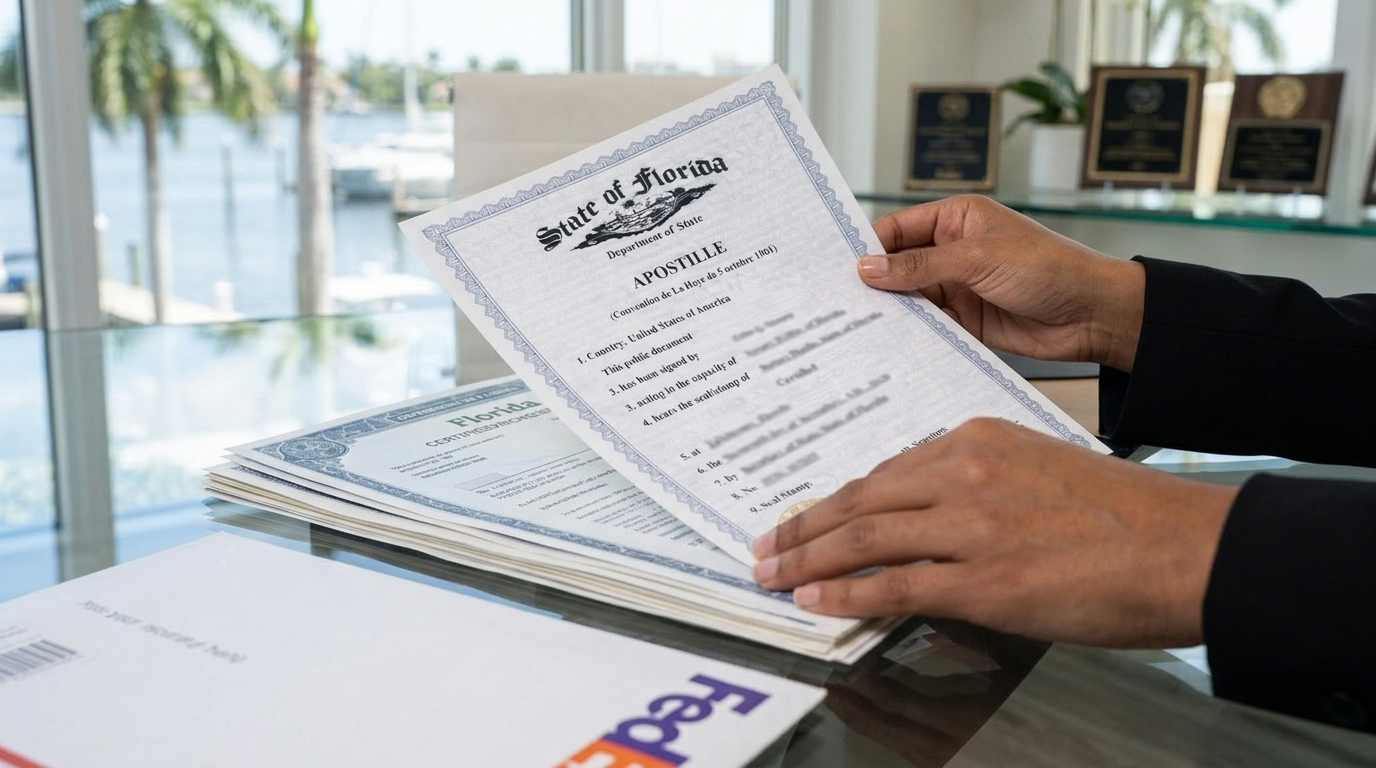 Preparing the Florida apostille request paperwork in Broward County